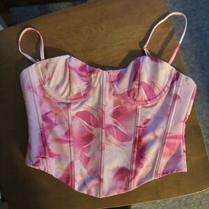 White Fox Boutique Pink and White Floral Bustier